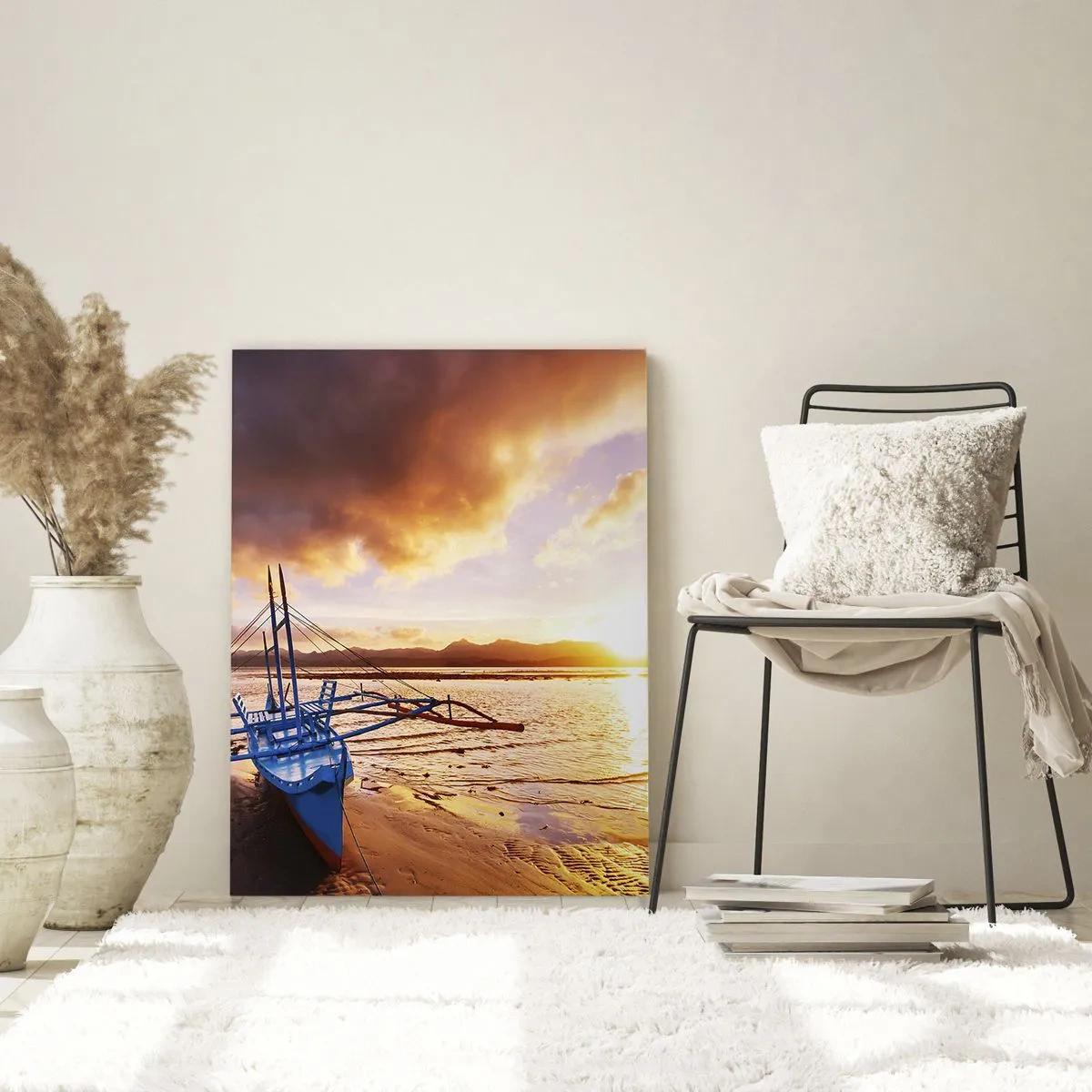 Glastavla - Bild på glas - Lägga sig på sanden efter hela dan - 50x70 cm