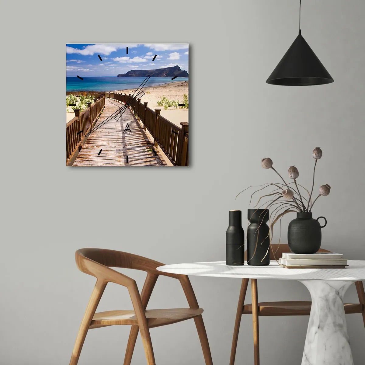 Väggklocka - Klocka på glas - Ta mig till de lyckliga öarna - 30x30 cm