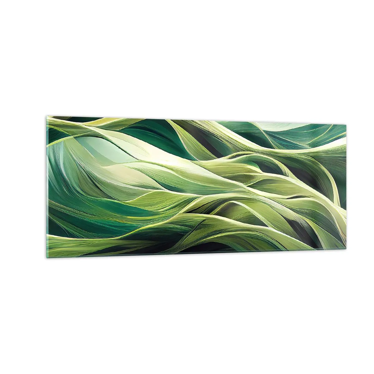 Glastavla - Bild på glas - Ett abstrakt spel med grönt - 100x40 cm