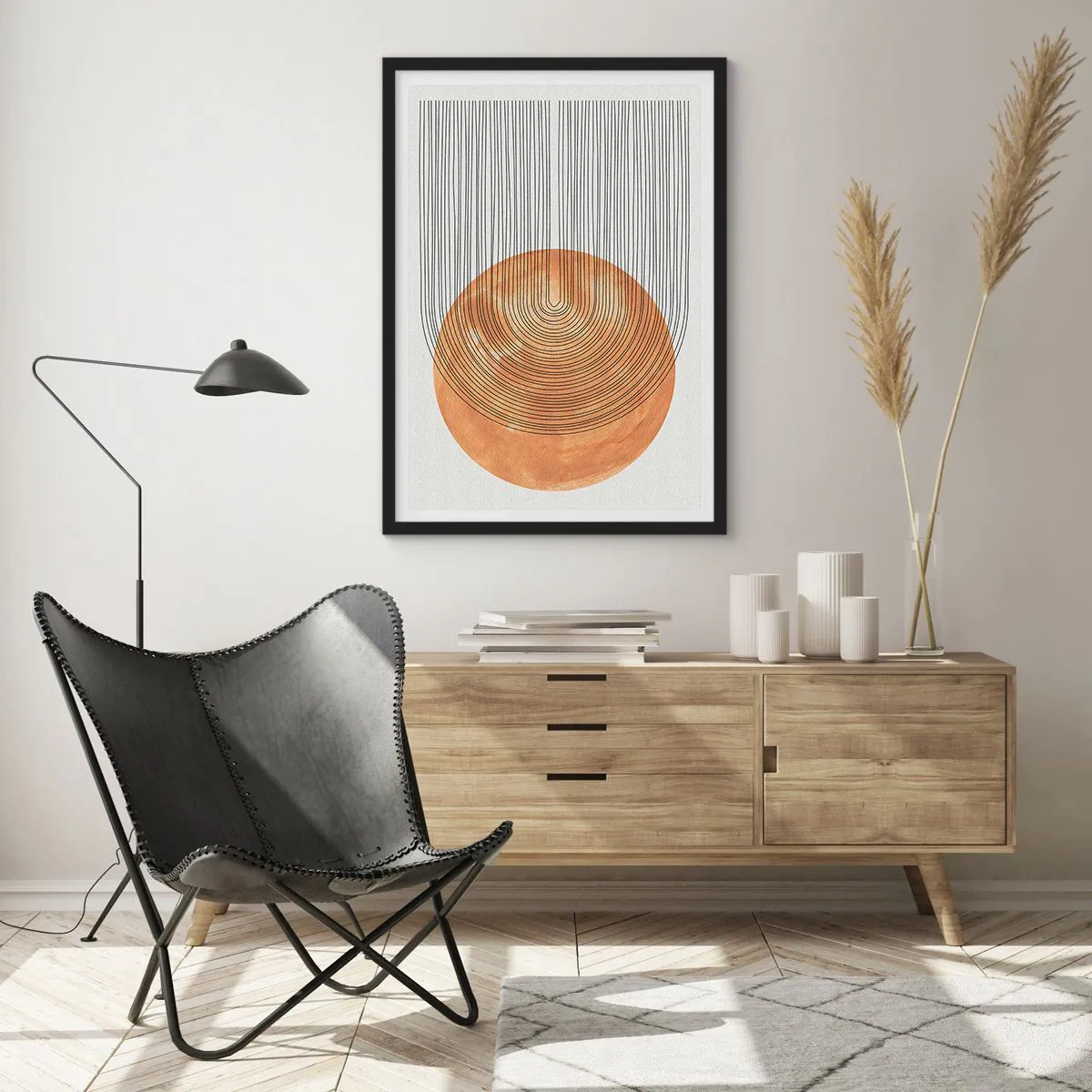 Affisch i svart ram - Geometrisk abstraktion i jordnära toner - 50x70cm - En solig komposition - Modern väggdekoration för vardagsrum och sovrum ARTTOR