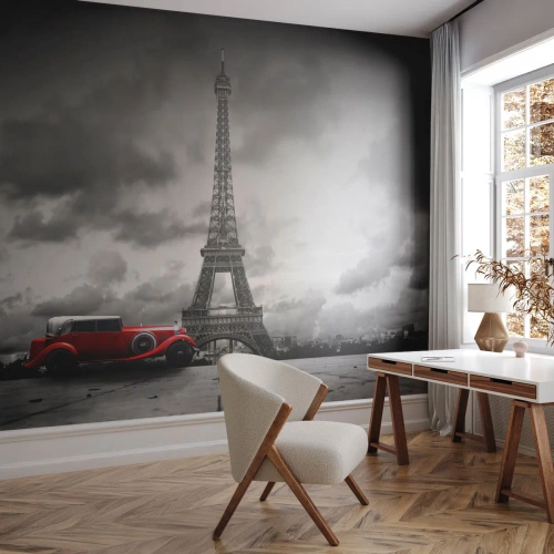 Fototapet Premium Sand - Inte så länge sedan i Paris - Bil, Eiffeltornet, Paris - 250x175 cm