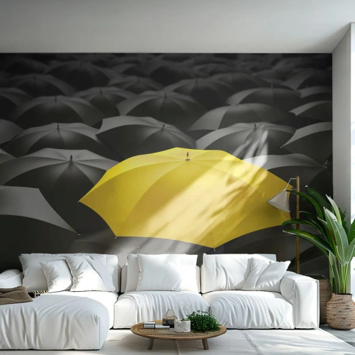 Fototapet Premium Sand - Farväl sorgen - Gula paraplyer, Grafik, Begrepp - 500x350 cm