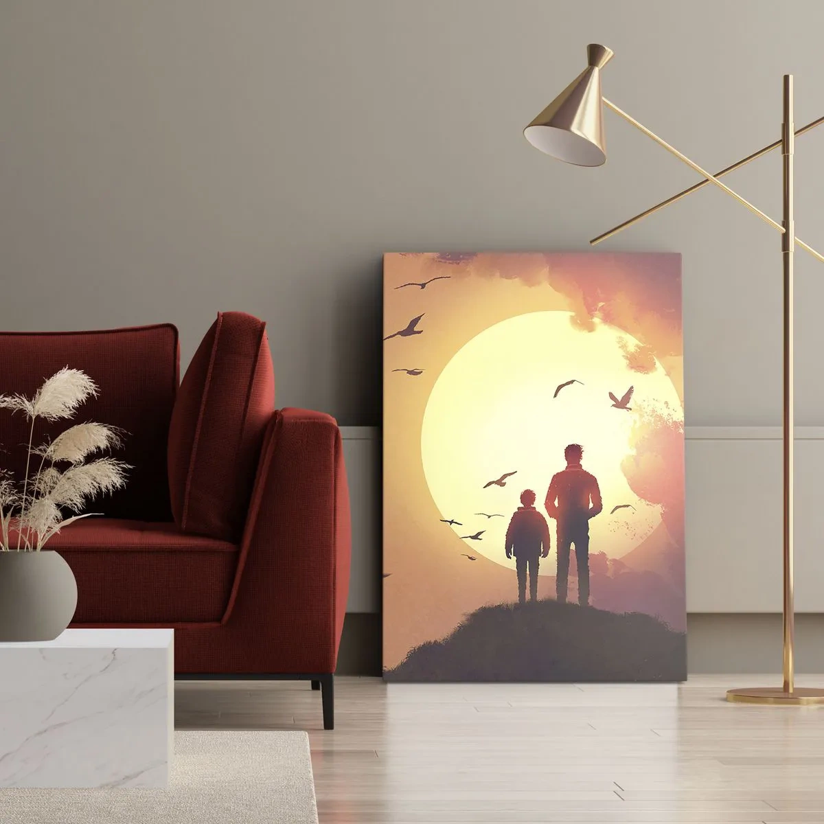 Canvastavla - Bild på duk - Öga mot öga med solen - 45x80 cm