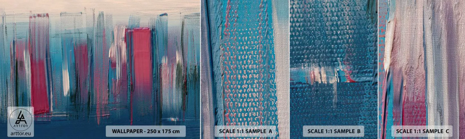 Provbit av fototapet Premium Canvas - Vertikal komposition i blått och rött - Bit, Abstraktion, Måla - 100x30 cm