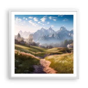 Affisch i vit ram - Idyllisk dal - 60x60 cm