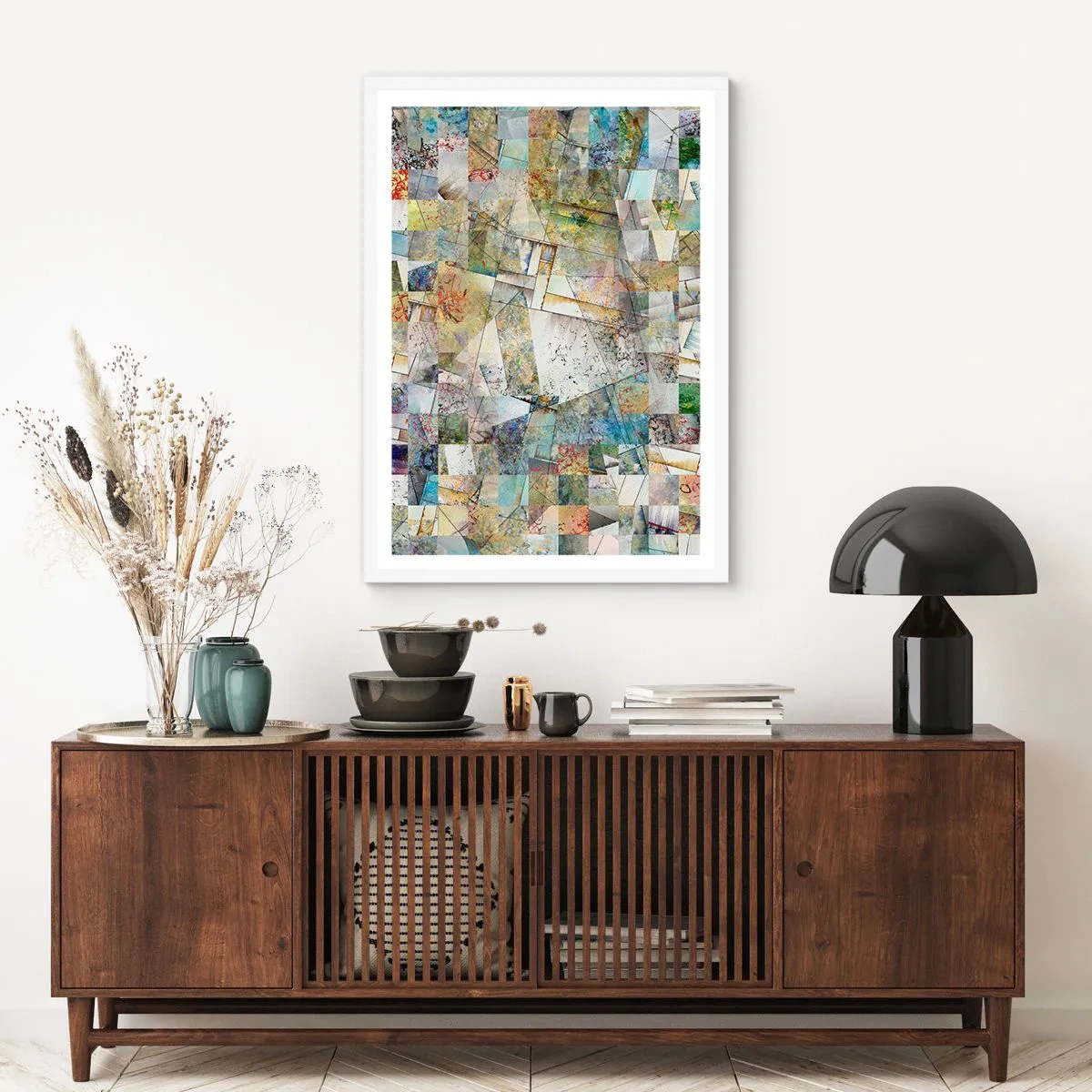 Affisch i vit ram - Geometrisk omblandning - 61x91 cm