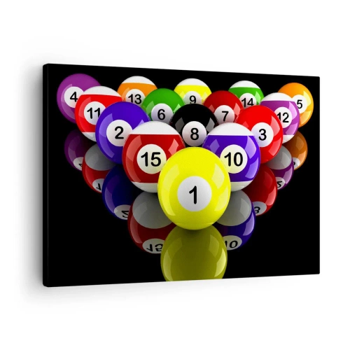 Canvastavla - Bild på duk - Färgglada biljardbollar arrangerade i en triangel på svart bakgrund - 70x50cm - Olika spelfärger - Modern väggdekoration för vardagsrum och sovrum ARTTOR