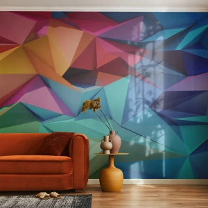Självhäftande Fototapet Deluxe Sticker - Regnbågsorigami - Abstraktion, 3D, Grafik - 450x315 cm