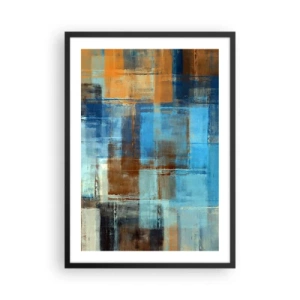 Affisch i svart ram - Abstrakta geometriska mönster i nyanser av blått - 50x70cm - Genom blåa gardinen - Modern väggdekoration för vardagsrum och sovrum ARTTOR