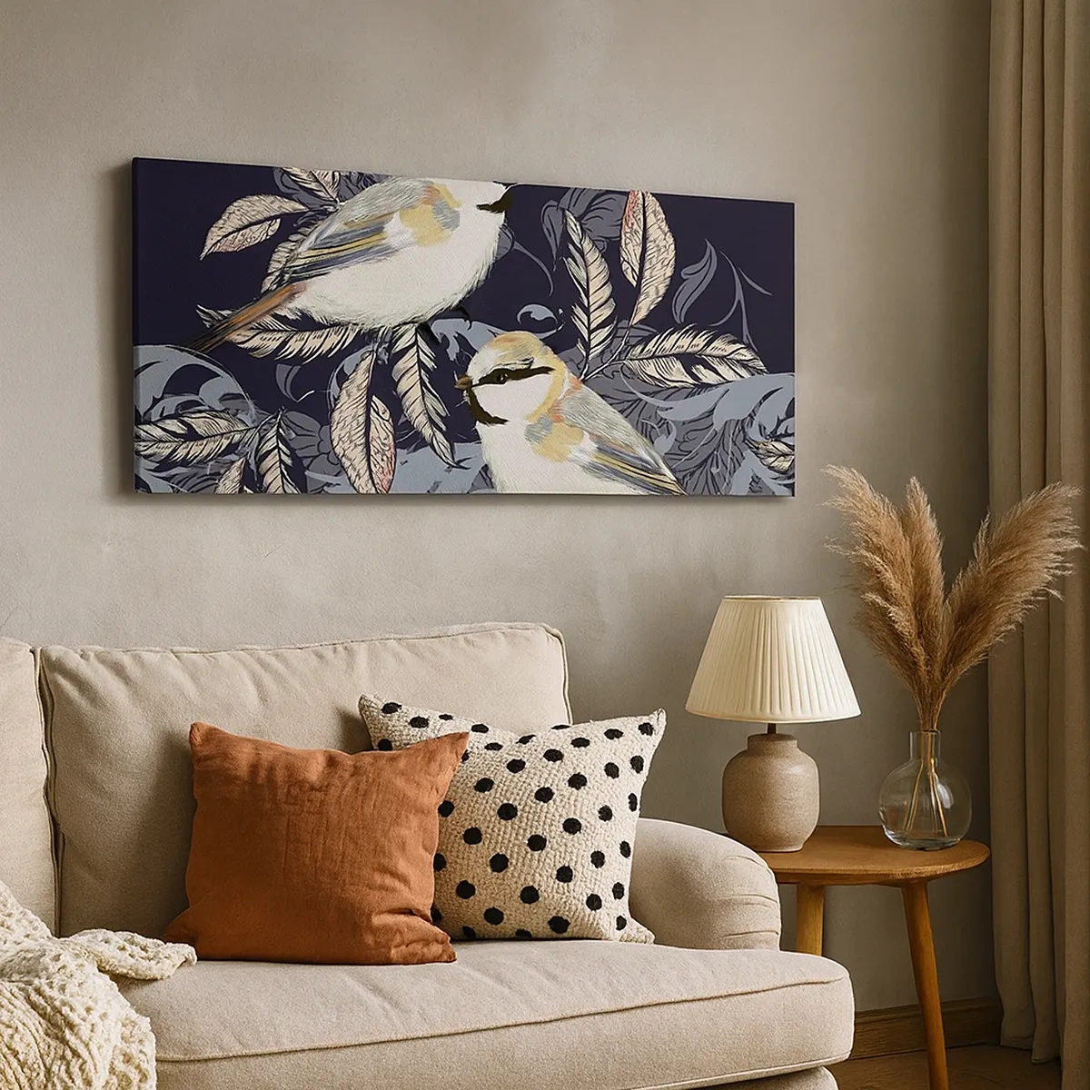 Canvastavla - Bild på duk - Gul-grå fågelsång - 30x30 cm