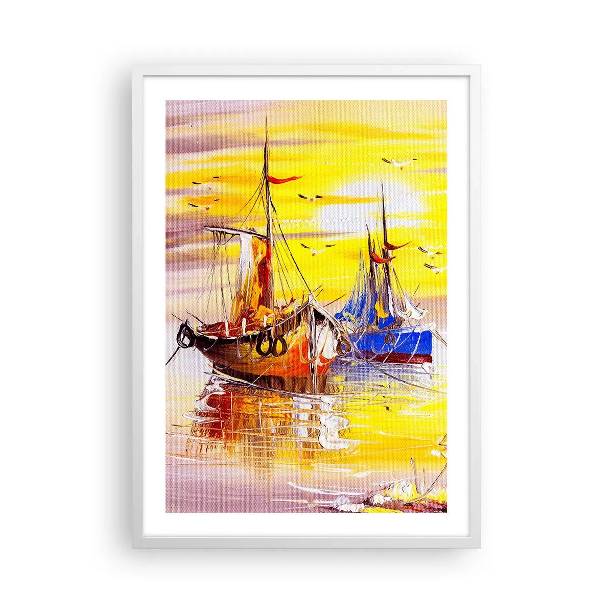 Affisch i vit ram - Välförtjänt vila i hamnen - 50x70 cm
