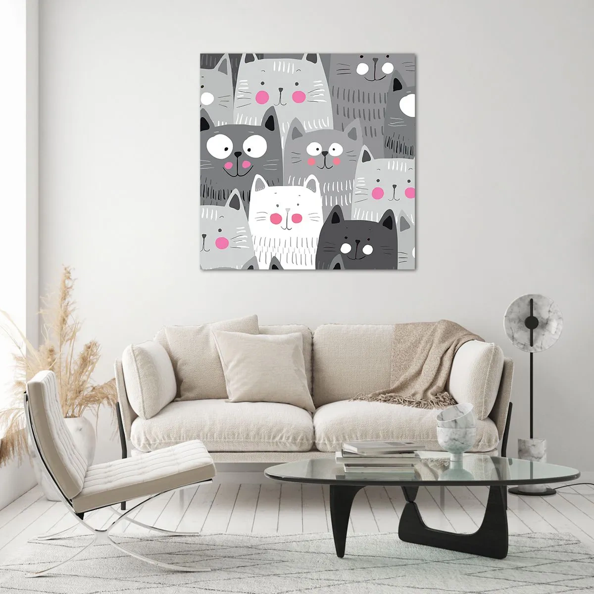 Glastavla - Bild på glas - Katternas värld - 70x70 cm