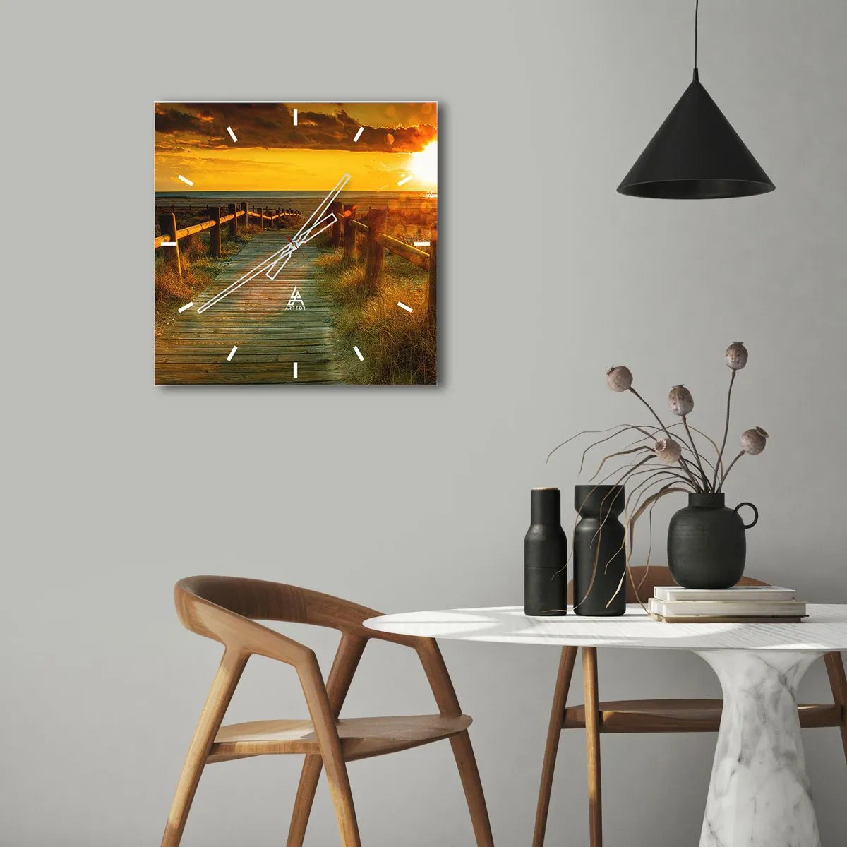 Väggklocka - Klocka på glas - Doppade i gammalt guld - 40x40 cm