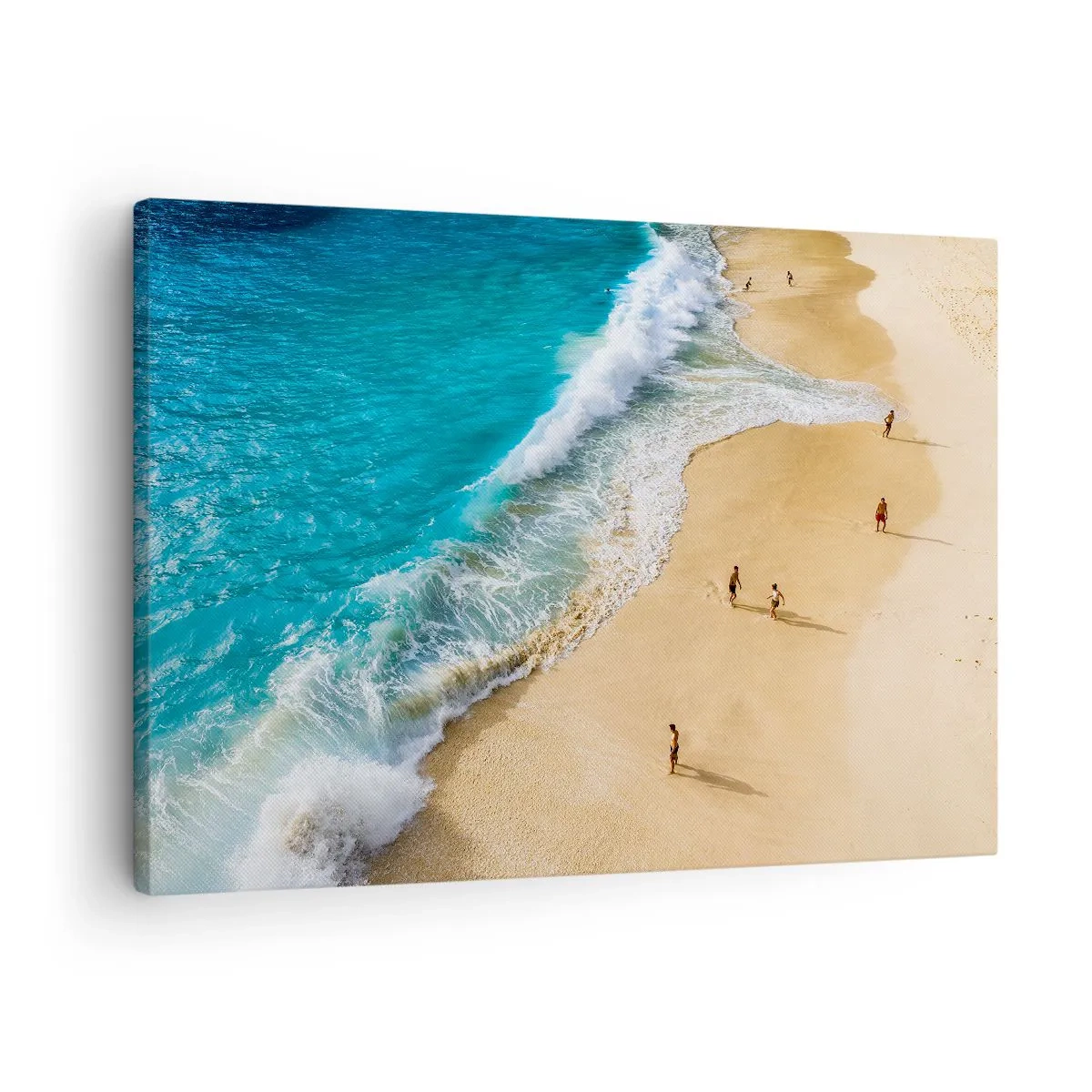 Canvastavla - Bild på duk - En strand med turkost vatten och människor som går omkring - 70x50cm - Och sedan solen, stranden... - Modern väggdekoration för vardagsrum och sovrum ARTTOR