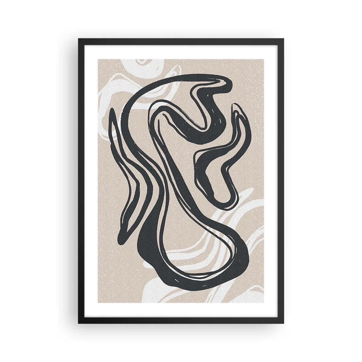 Affisch i svart ram - Abstrakt linje på en beige bakgrund - 50x70cm - Mångfaldigt uttryck - Modern väggdekoration för vardagsrum och sovrum ARTTOR