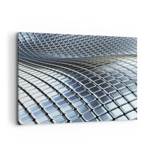 Canvastavla - Bild på duk - Metallisk silver våg - 100x70 cm