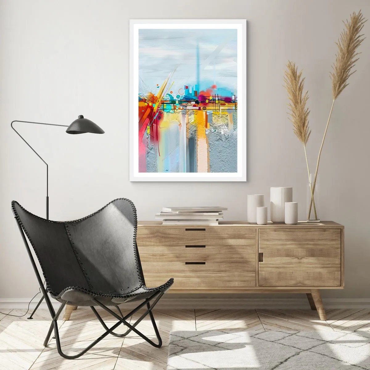 Affisch i vit ram - Glädjens bro över livets flod - 70x100 cm
