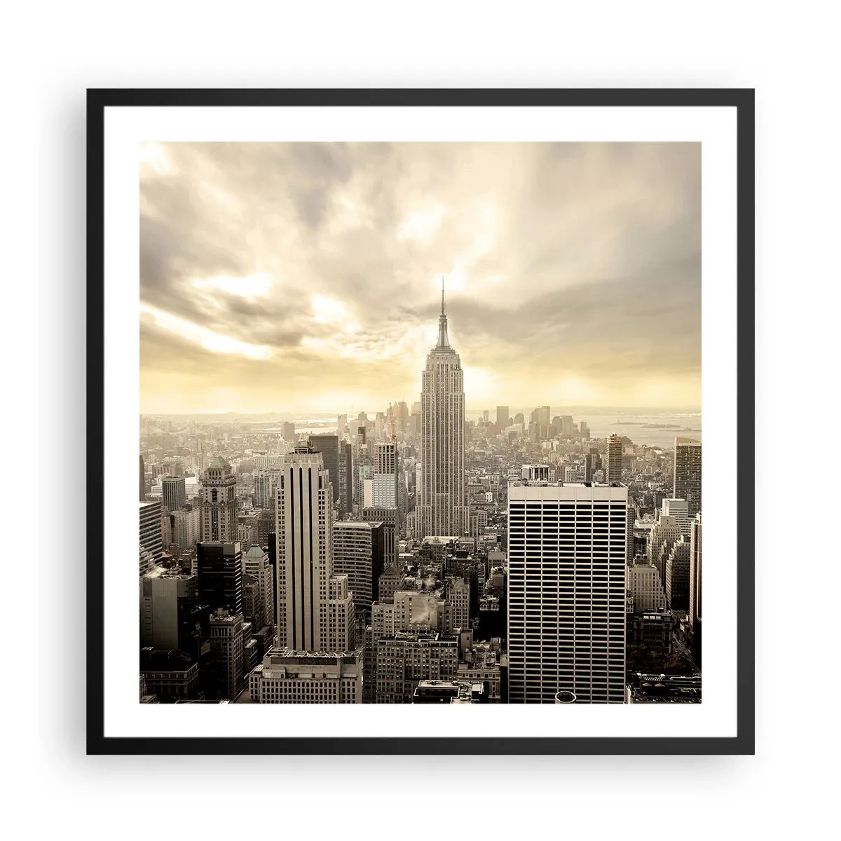 Affisch i svart ram - New York i grånyanser - 60x60 cm
