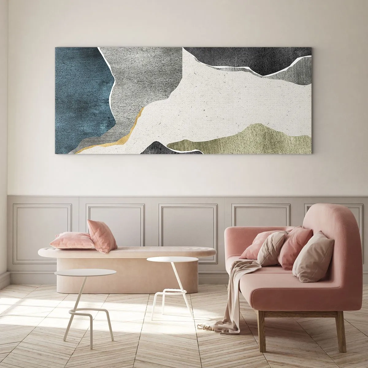 Glastavla - Bild på glas - Mosaikkomposition med en guldtråd - 100x40 cm