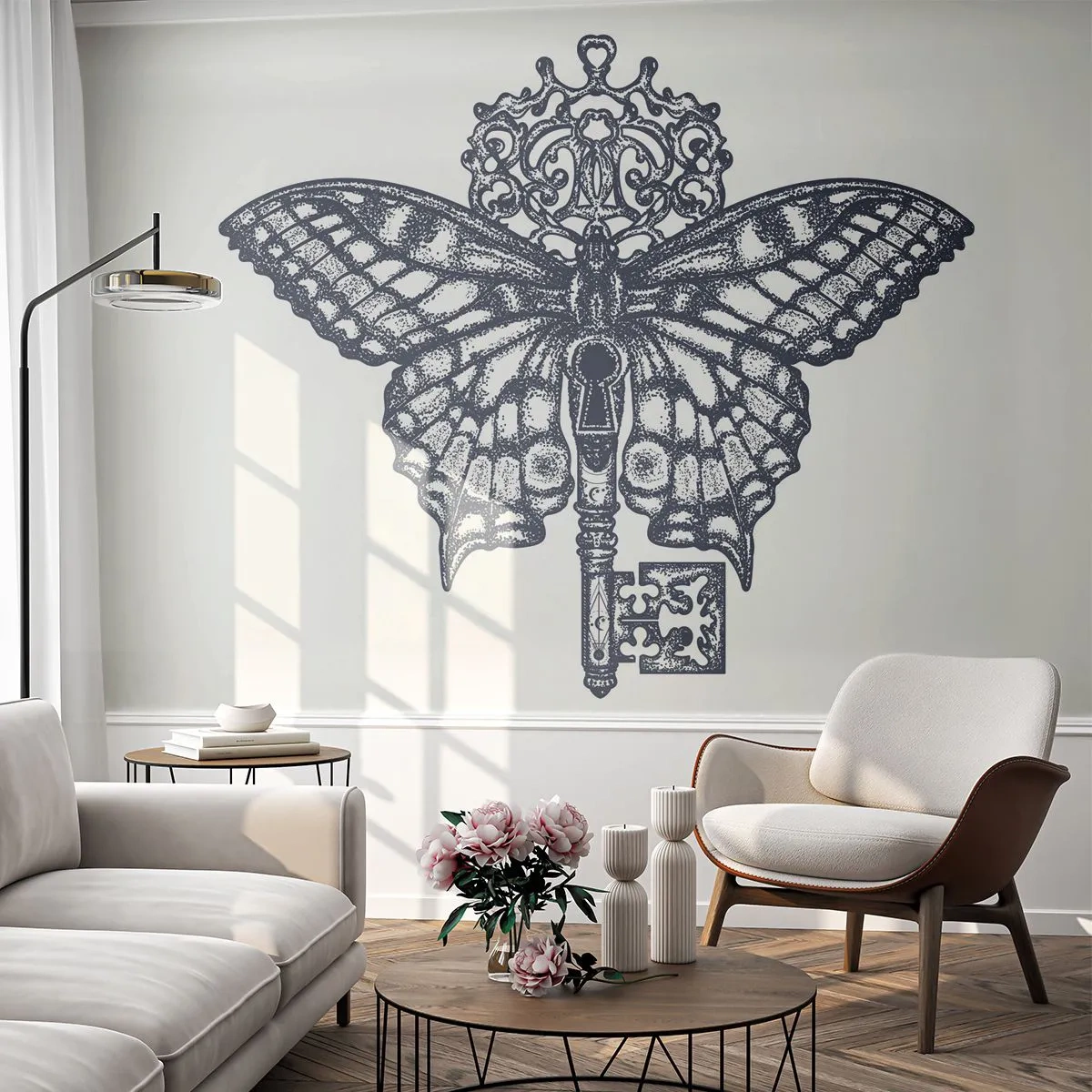 Självhäftande Fototapet Deluxe Sticker - Hjärtats alla hemligheter - Abstraktion, Fjäril, Nyckel - 200x140 cm