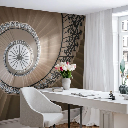 Fototapet Standard Eco - Spiraltrappa med smidesjärnsräcke i klassisk stil - 100x70cm - I musslans mitt - Modern väggdekoration för vardagsrum och sovrum ARTTOR
