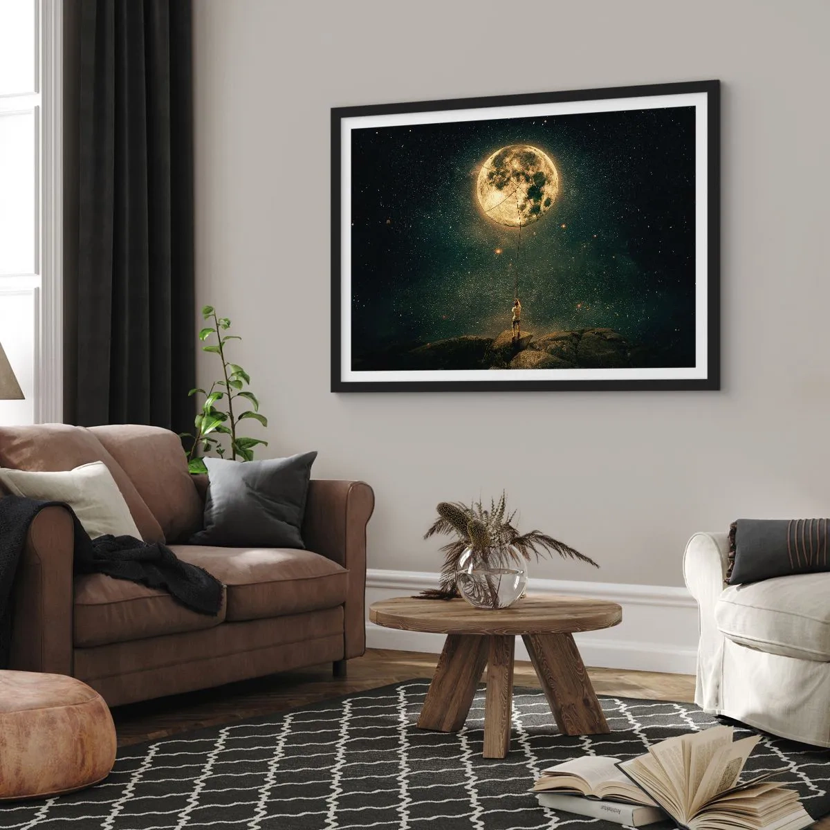 Affisch i svart ram - En man som stal månen - 100x70 cm