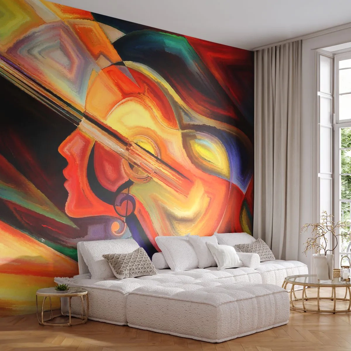 Självhäftande Fototapet Deluxe Sticker - Allt väl - Abstraktion, Kvinnans ansikte, Fiol - 250x175 cm