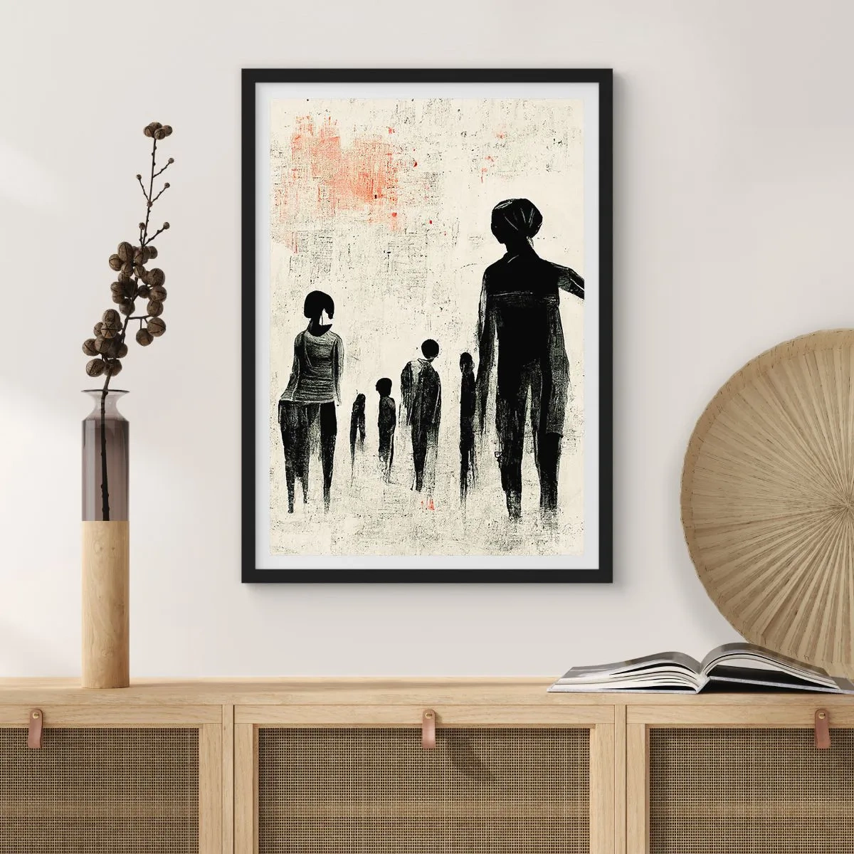 Affisch i svart ram - Abstrakt illustration av en figur i monokromatiska färger - 50x70cm - Mot ensamhet - Modern väggdekoration för vardagsrum och sovrum ARTTOR