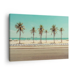 Canvastavla - Bild på duk - Palmer på stranden med utsikt över havet och den blå himlen - 70x50cm - På stranden - Modern väggdekoration för vardagsrum och sovrum ARTTOR