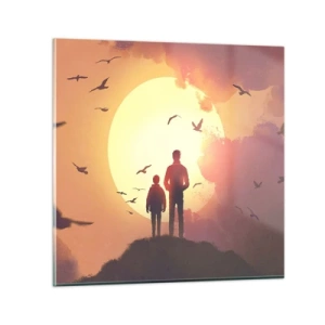 Glastavla - Bild på glas - Öga mot öga med solen - 60x60 cm