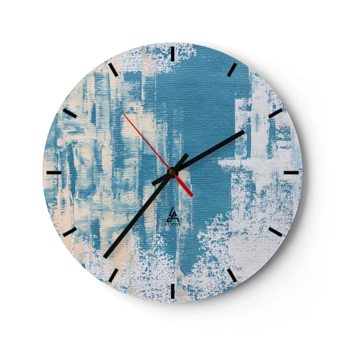 Väggklocka - Klocka på glas - En blå abstraktion som liknar isens konsistens - 30x30cm - Genom istapp - Modern väggdekoration för vardagsrum, kök och sovrum ARTTOR