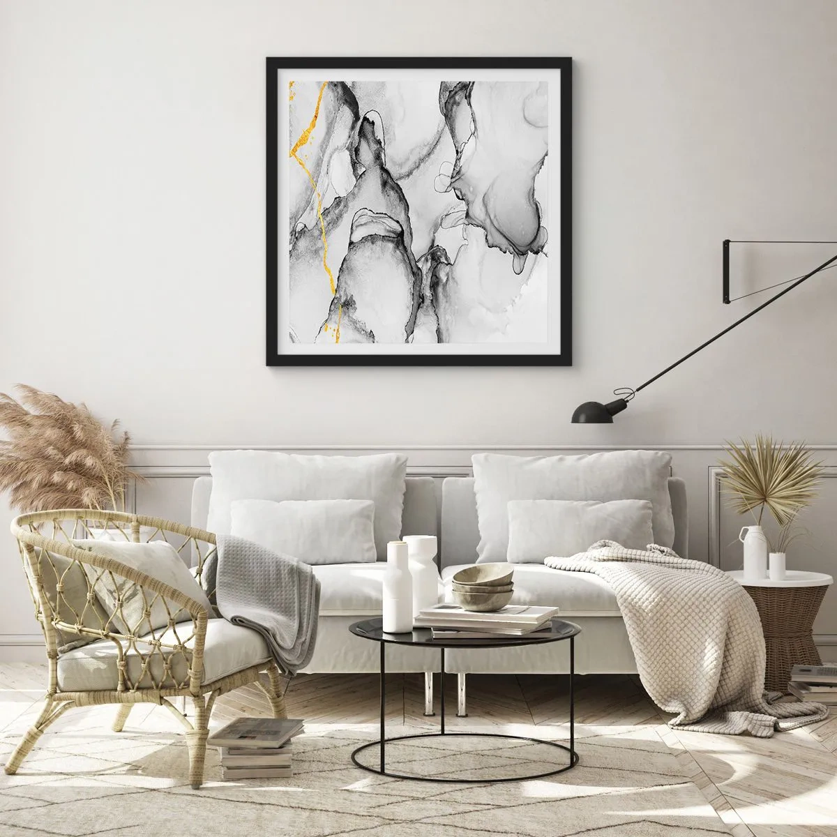 Affisch i svart ram - Komposition med guldmotiv - 50x50 cm