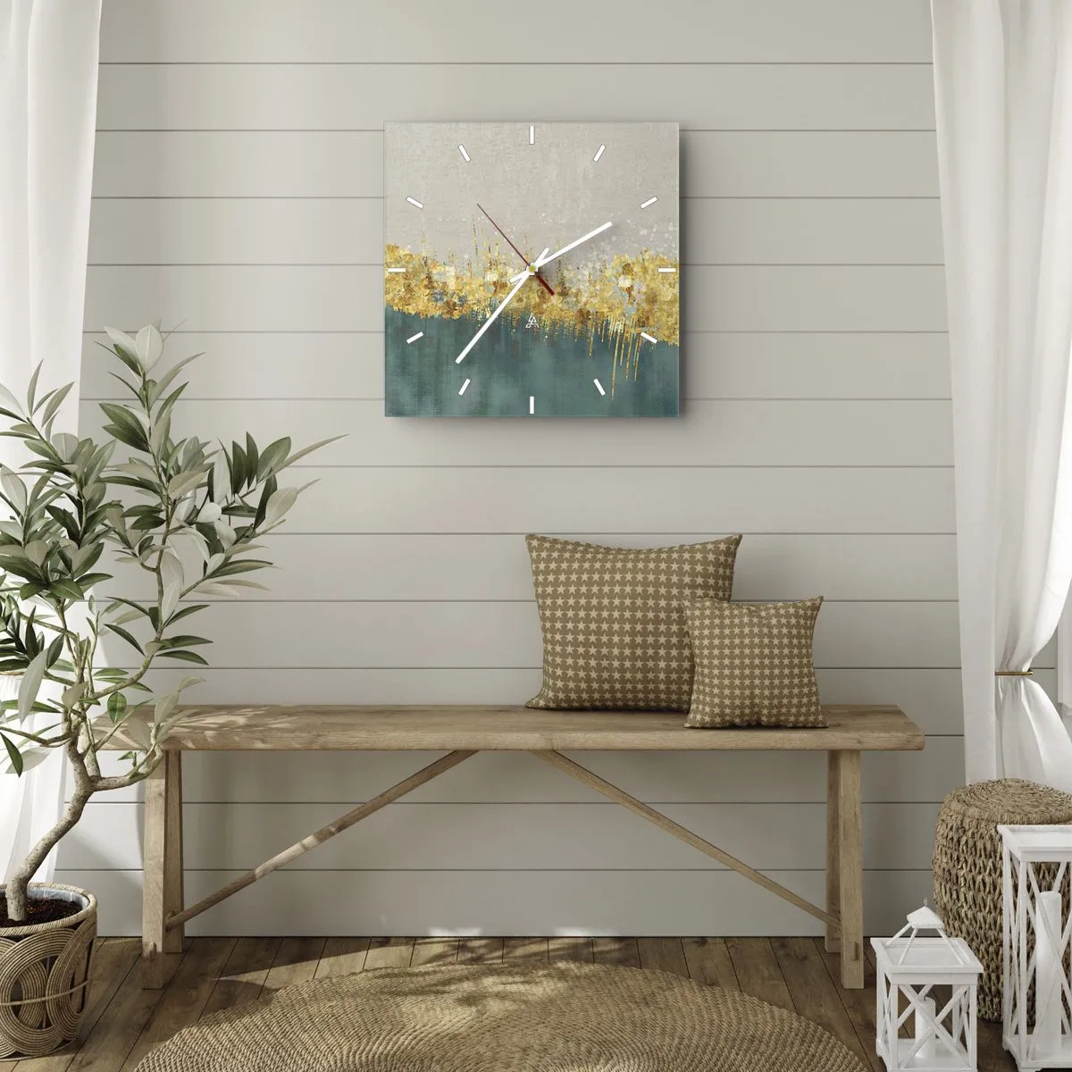 Väggklocka - Klocka på glas - Den gyllene gränsen - 40x40 cm