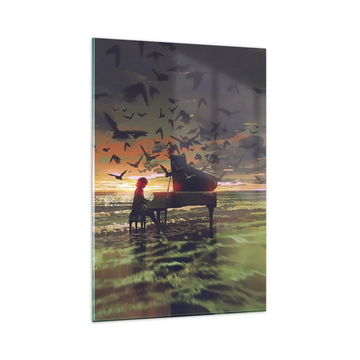 Glastavla - Bild på glas - Konsert för piano och vågor - 80x120 cm