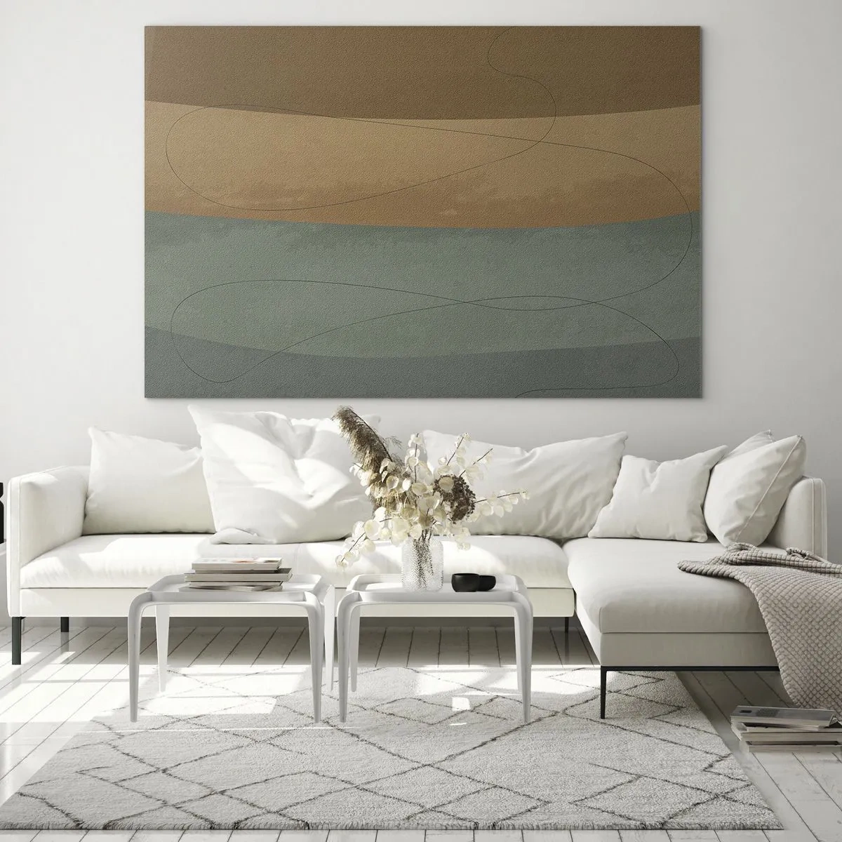 Glastavla - Bild på glas - Abstrakta ränder i jordnära toner - 70x50cm - Horisontell komposition - Modern väggdekoration för vardagsrum och sovrum ARTTOR