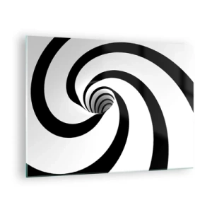 Glastavla - Bild på glas - Hypnotiskt spiralmönster i svart och vitt - 70x50cm - Underkasta sig virveln? - Modern väggdekoration för vardagsrum och sovrum ARTTOR