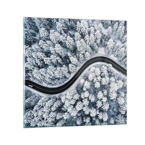 Glastavla - Bild på glas - Genom vinterskogen - 30x30 cm
