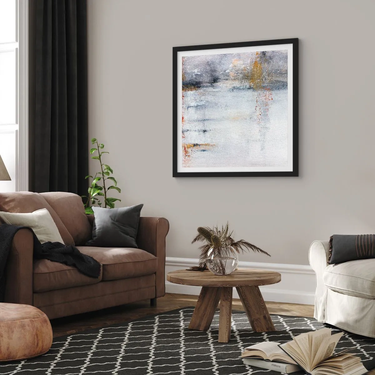 Affisch i svart ram - Bakom luftridån - 50x50 cm