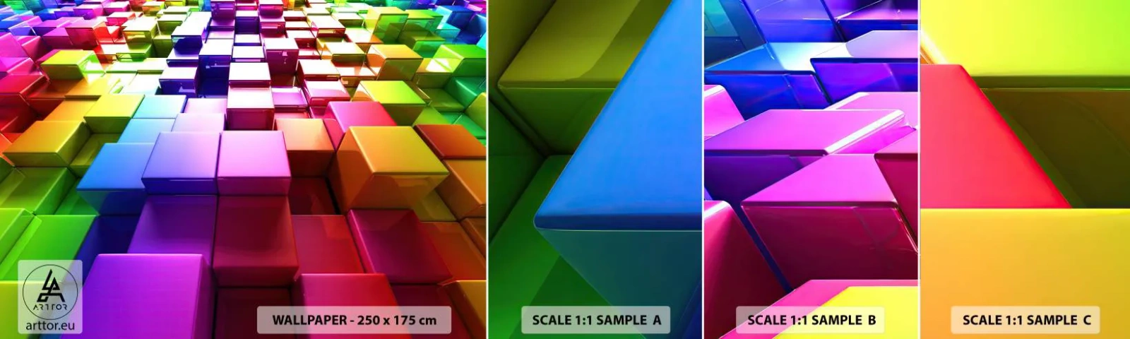 Provbit av självhäftande fototapet Deluxe Sticker - Opkonst-variationer - Abstraktion, Grafik, 3D - 100x30 cm