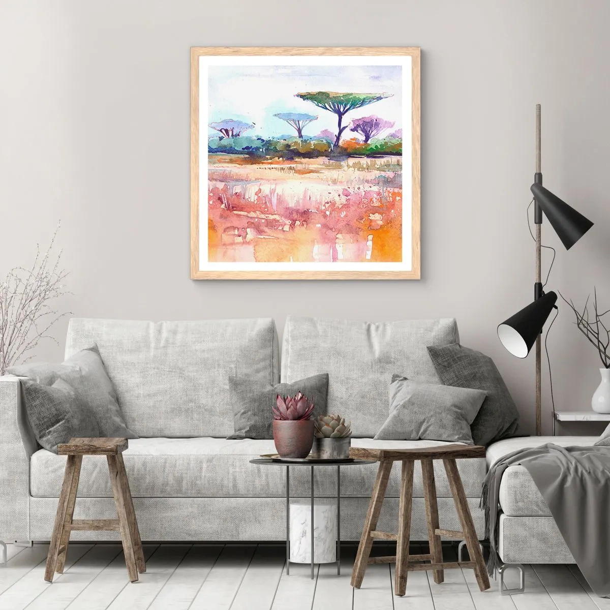 Affisch i ram av ljusek - Savannens färg - 40x40 cm