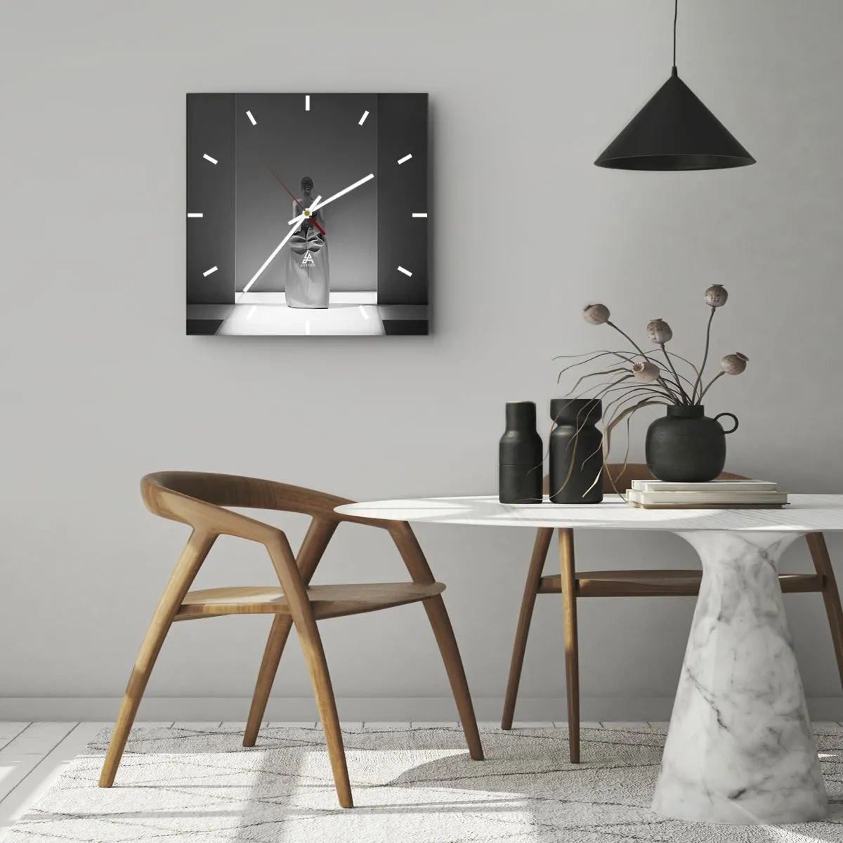 Väggklocka - Klocka på glas - Raffinerad enkelhet - 30x30 cm