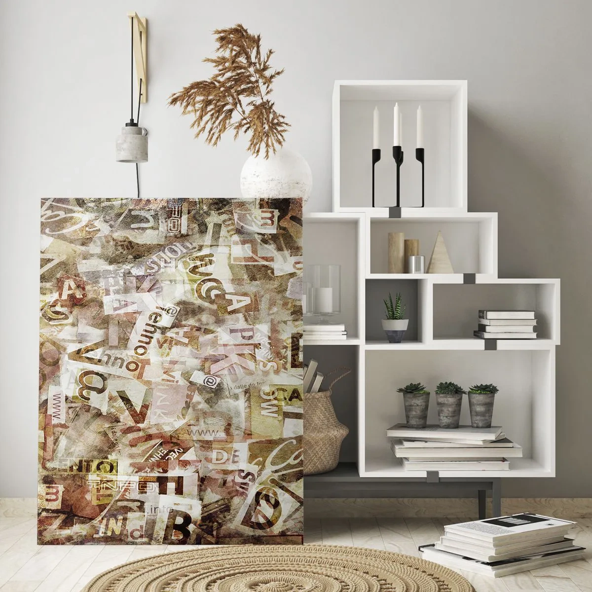 Glastavla - Bild på glas - Snacket reduceras till enstaka bokstäver - 50x70 cm