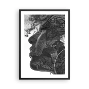 Affisch i svart ram - Profil av en kvinnas ansikte med abstrakta mönster och detaljer - 50x70cm - Tilltrasslad i drömmarna - Modern väggdekoration för vardagsrum och sovrum ARTTOR