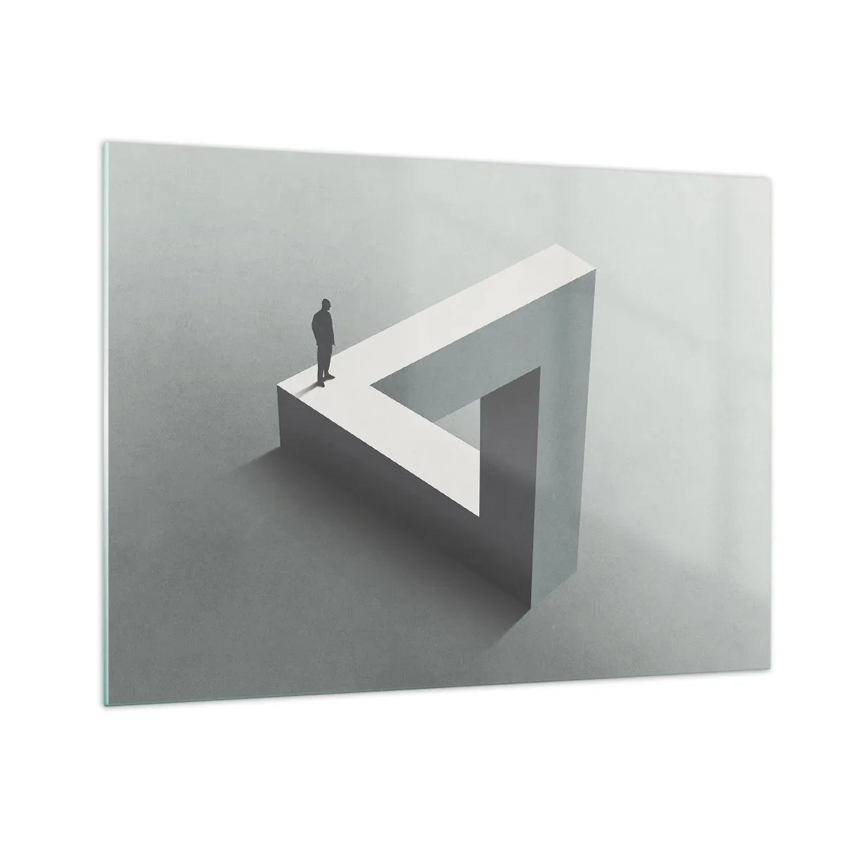 Glastavla - Bild på glas - En figur på en geometrisk struktur i stil med en optisk illusion - 70x50cm - Och ändå möjligt - Modern väggdekoration för vardagsrum och sovrum ARTTOR