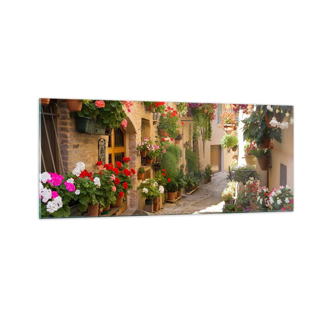 Glastavla - Bild på glas - I blommornas flod - 100x40 cm