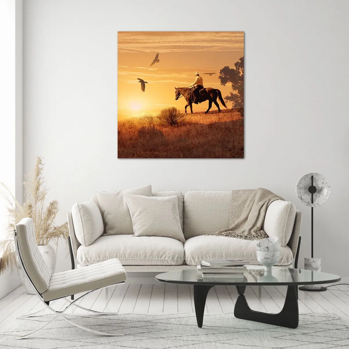 Glastavla - Bild på glas - Ensamt genom prärien - 70x70 cm