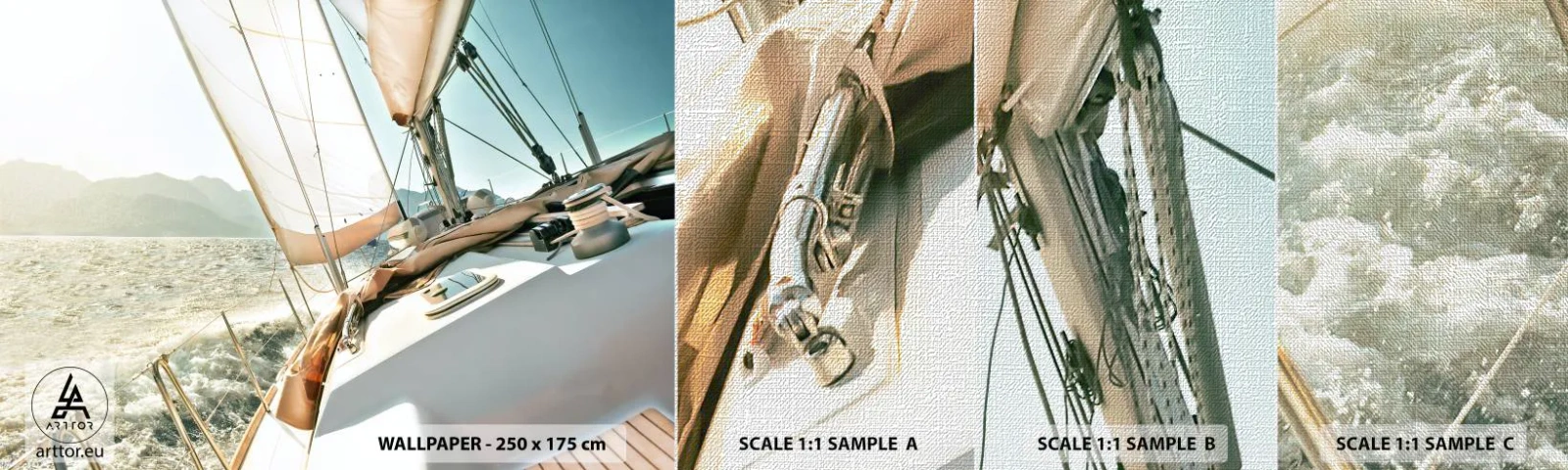 Provbit av fototapet Premium Canvas - Under full segel - Yacht, segling, Hav - 100x30 cm