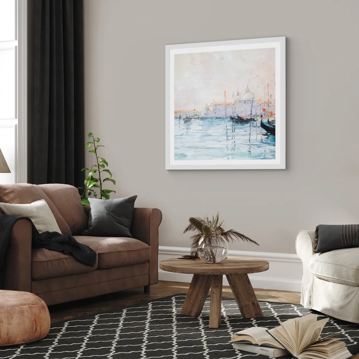 Affisch i vit ram - Bortom vatten, bortom dimma - 30x30 cm