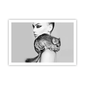 Affisch - Dam med chinchilla - 91x61 cm