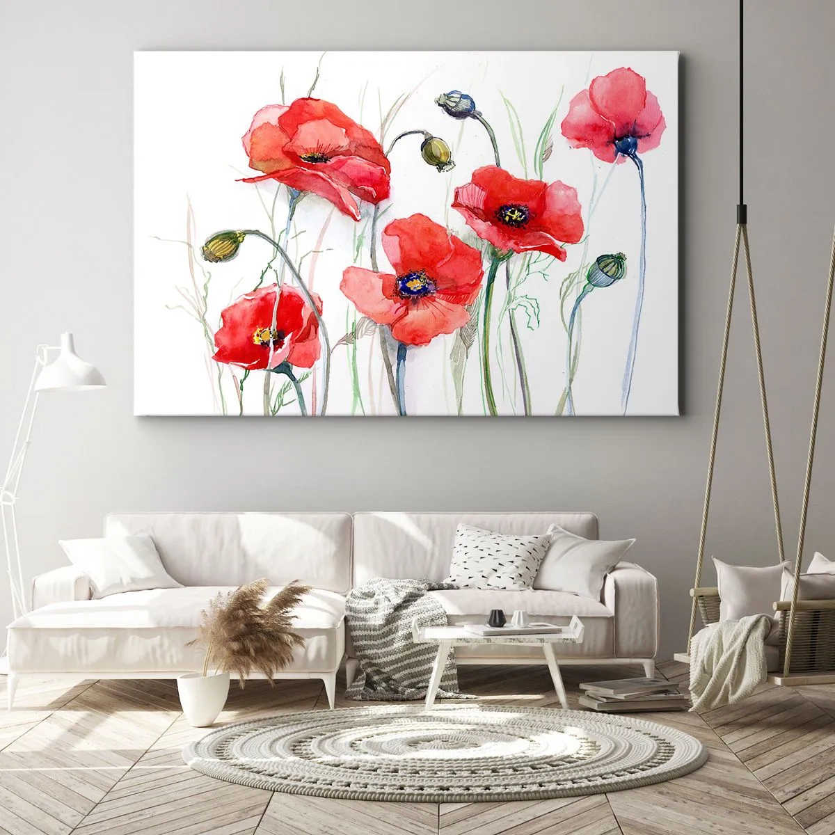 Canvastavla - Bild på duk - Akvarell vallmo på en delikat bakgrund - 70x50cm - Polska blommor - Modern väggdekoration för vardagsrum och sovrum ARTTOR